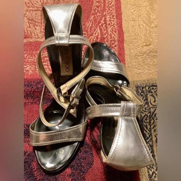 “Jimmy Choo” silver studded platform high heels - Picture 3 of 3